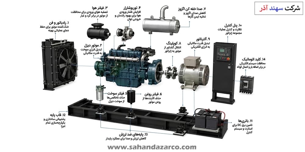 اجزای تشكیل دهنده دیزل ژنراتور برای نصب و راه اندازی