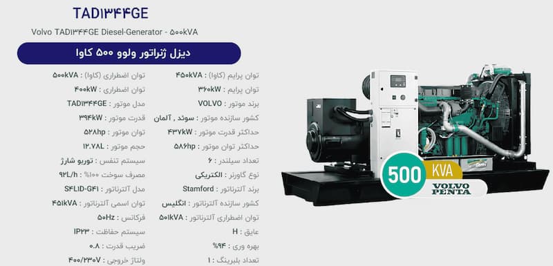 دیزل ژنراتور ولوو پنتا مدل TAD1344GE